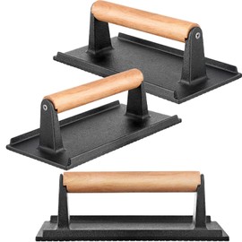 Gandeer 3 Pcs Cast Iron Grill Press 8 x 4 Inch Bacon, Burger and Sandwich Press for Griddle Grill 2.2 Lbs Cooking Weight