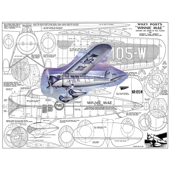 Unbranded Model Airplane Plans (UC): Wiley Post's Winnie Mae 1/12
