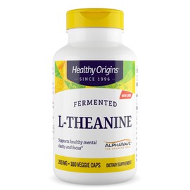 Healthy Origins L-Theanine AlphaWave, Supports Relaxation Without Drowsiness, Brain Support, Non-GMO, Gluten Free, 180 Veggie Caps (200mg (180 Count))
