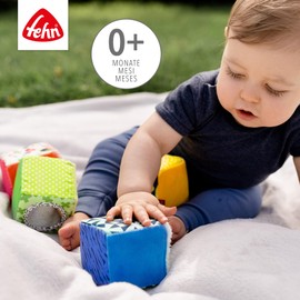 Fehn 055276 COLOR Friends Cube Set – Motor Skills Play Cube Set for Babies and Toddlers from Newborns Upwards – Size: 7 x 7 x 7 cm Each