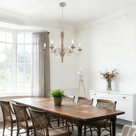 GOMUNIN French Country Chandelier 6 Light Farmhouse Chandeliers Light Fixture 27'' Retro Rustic Distressed Wood Chandelier for Bedroom, Kitchen Island, Living Room, Dining Room, Entryway, Foyer, E12