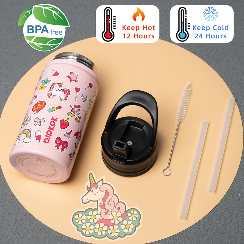 BJPKPK Botella de agua aislada con tapa de popote, botellas