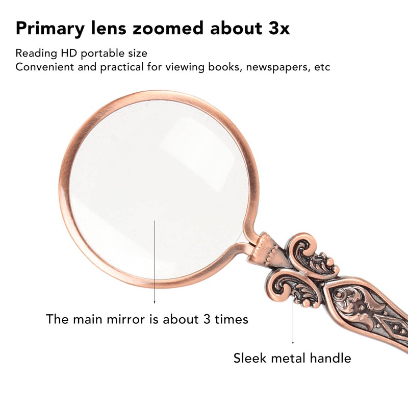 Retro Magnifying Glass Portable 3X Magnification Handheld Magnifier for Science