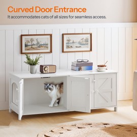 HOOBRO Cat Litter Box Enclosure for 2 Cats, Hidden Litter Box Furniture, 47.2 x 17.7 x 19.7 Inches, Wooden Litter Box Enclosure with Dual Room, Large Cat House for 2 Cats, White WT32MW01G1