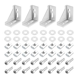 uxcell 4Set Inside Corner Bracket Gusset Kits, 58x58x29mm 3060 Angle Connector for 3030 Series Aluminum Profile (Silver/ 16 x Slider Nuts & Hex Socket Bolts & Washers)