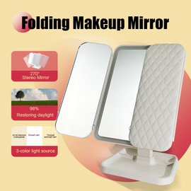 Smart Touch Control Makeup Mirror with 1X/2X/3X Magnification & 270° Rotation - 52 LED Vanity Mirror with 3 Lighting Modes, 95% Daylight Accuracy, USB Charging, Foldable Design for Travel & Home Use