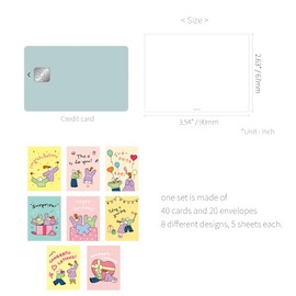 Monolike Message Olly Molly Birthday Card - Mix 40 Mini Postcards, 20 envelopes Package