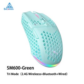 Solakaka SM600 Wireless RGB Esports Gaming Mouse,Tri-Mode Connection 2.4G/BT5.0/USB Wired Mode Switching Gaming Mouse, Compatible with Bluetooth Connection Ergonomic Mouse, RGB Backlit PC Gaming Mouse, Office Desktop Laptop PC Accessories - Color: Green