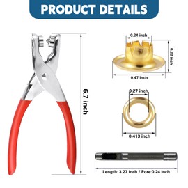 Grommet Tool Kit, 1/4 Inch Grommet Kit, 1603 PCS Silver Gold Bronze Gun Color Eyelet Tool Kit with Handhold Eyelet Punch Pliers, Hole Punch, Transparent Storage Box, User Manual for DIY Fabric