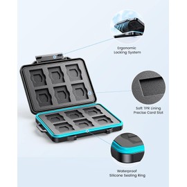 ORICO Estuche de 24 ranuras para tarjetas SD, resistente al agua y anti-choque, organizador de almacenamiento y protector para tarjetas SD/Micro SD, SDXC, SDHC, TF, con etiquetas y mosquetón