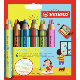 Multi-Talented Pencil - STABILO woody 3 in 1 duo - Pack of 6 - Assorted Colours with Sharpener