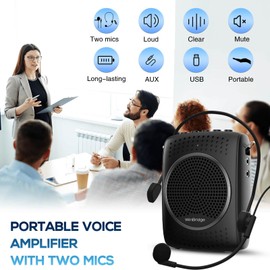 Ultra Portable Voice Amplifier Microphone and Speaker Set - Rechargeable Mini PA System with Lavalier/Headset Mic for Teachers, Classroom, Tour Guides - 2024 Updated