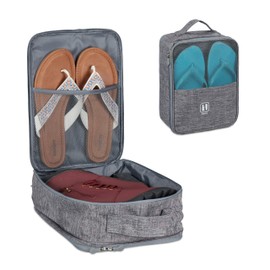 2 x Travel Shoe Bag for Trolley, Transport Shoes, Slippers, Sneakers, Shoe Storage H x W x D: 30 x 23 x 14 cm, Grey, gray