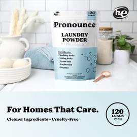 Pronounce Laundry Detergent Powder Alternative | Cleaner Ingredients. Safer for Sensitive Skin. Stain + Smell Fighting. Fragrance Free, HE Safe - 120 Loads (Unscented).