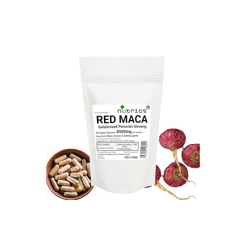 Nutrics® 8500mg (per Capsule) GELATINISED RED MACA Root Extract 60
