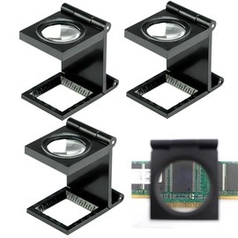 XUZOPIM Pack of 3 Mini Magnifying Glass, Thread Counter, 8x Magnification, Mini Folding Magnifier Scale and Thread Counting Function for Precise Work in the Watch Industry, Jewellery and Sewing