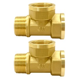 Joywayus 2PCS Brass Pipe Fitting Barstock Tee 3 Way NPT 3/4" Female x 3/4" Female x 3/4" Male Hose Fitting