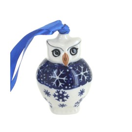 Blue Rose Polish Pottery Snow Flurry Owl Ornament