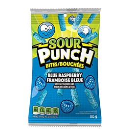 Sour Punch Blue Raspberry Bites Chewy Candy, 105g Hanging Bag