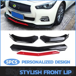 goodfitment Universal Front Lip for Car,Glossy Black Front Bumper Lip, ABS Adjustable Sharp Corner Front Bumper Lip Splitter Protector Replacement for Most Vehicle (Glossy Black w/Red)