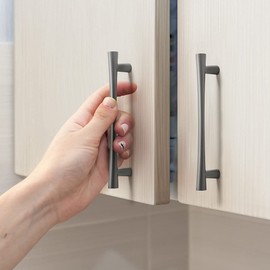 YAGU 10 Pack Dark Gray Solid Cabinet Pulls, 5 inch Hole Center, Kitchen Drawer Handles Black Nickel Hardware for Furniture Dresser Wardrobe Closet Cupboard Vanity