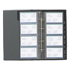 Exacompta - Ref DBCB4/BLUZ - Guildhall - Leatherette Business Card Slim Binder, 272 x 150mm, 16 Loose Sheets, 4 Anti-Glare Pockets, Holds 128 Cards - Blue