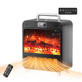 Space Heater Indoor, 3-IN-1 Space Heaters for Indoor Use, 1500W Heater for Bedroom, Realistic 3D Flame, 3 Modes & 12 hours-Timer, Fireplace Heater with Remote for Bedroom, Office