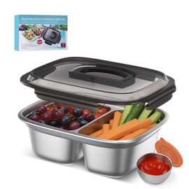 CODIEKEY Snackle Box Container,Dishwasher,Reusable Snack Containers With Lids,2 Compartment Stainless Steel Snack Containers,Fruits, Snacks,Nuts,Salad,travel,1800ML,Black,1 Pack