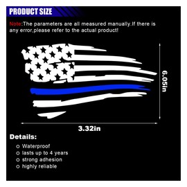 American Flag Sticker Decal, Waterproof Vinyl Police Badge Decal, Thin Blue Line Sticker Support Police Law Enforcement for Cars, Trucks, Laptops, Tumblers (White&Blue)
