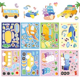 Dvobez 8 Sheets 8.3"x6" Make a Face Stickers for Kids, Make Your Own Stickers for Kids Crafts Party Favors Goodie Bags Stuffers Birthday Supplies - Vehicles