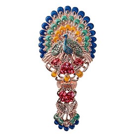 Nerien Women's Antique Foldable Metal Phoenix Cosmetic Mirror Peacock Vanity Mirror Handle Mirror Set with Comb Rose Gold