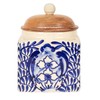 Creative Co-Op Stoneware Canister with Design, Lid and Spoon, Cream,