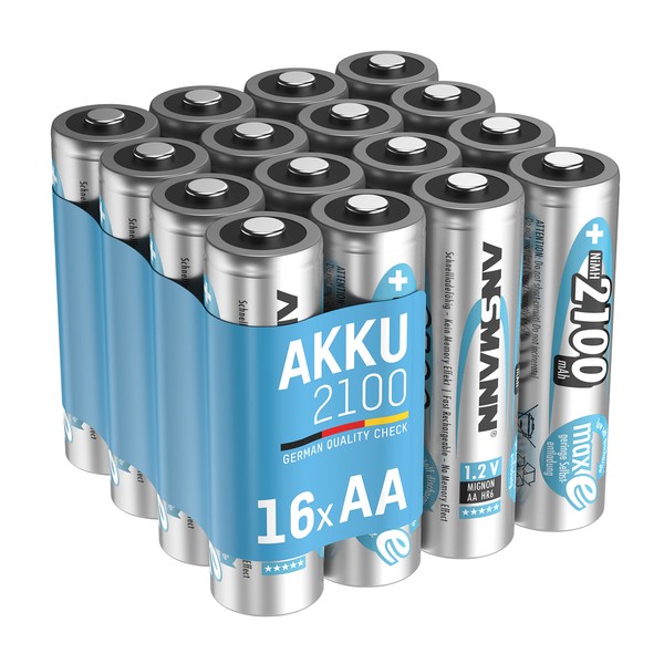 ANSMANN maxE AA Rechargeable Batteries 2100mAh Low Self Discharge (LSD) NiMH AA Battery pre-Charged for Remote, Phone etc. (16-Pack)