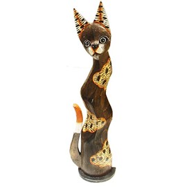 Stoneage Arts Assorted Wooden Single or Duo of Cats with Varying Patterns (Tiger Pattern, Small 24Inch)