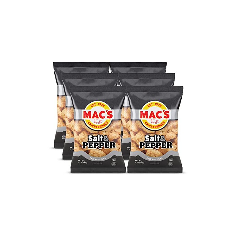 Mac's Salt & Pepper Pork Skins, 5 OZ (Pack of