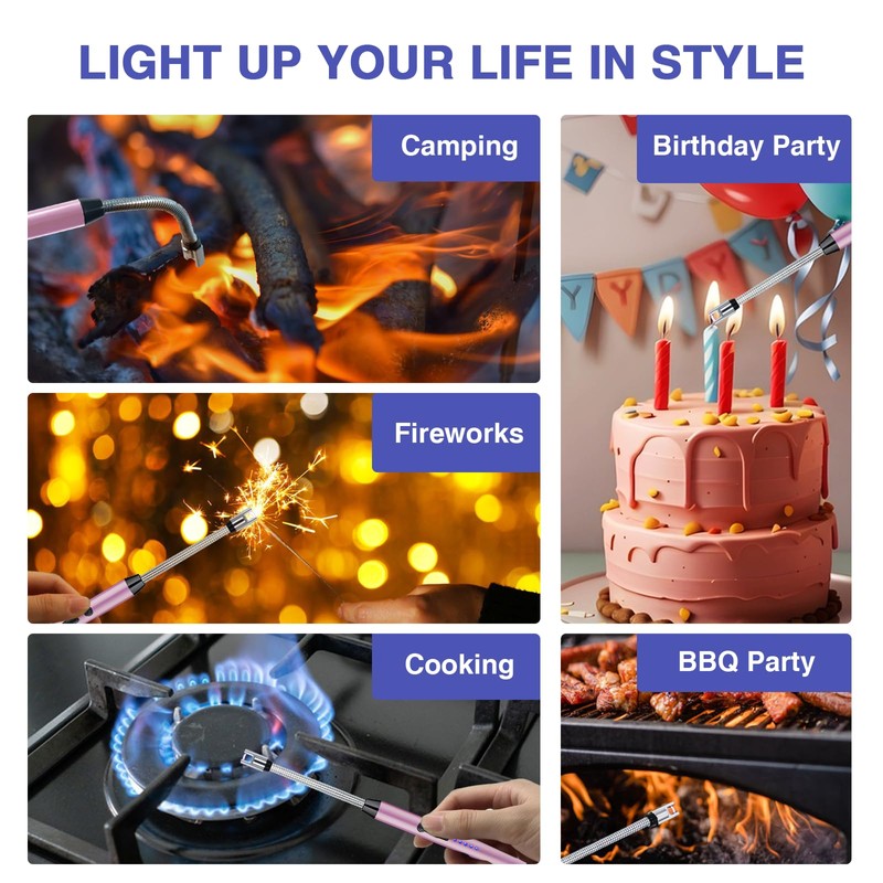 2 PCS Candle Lighter, Electric Lighter Arc Windproof Flameless with