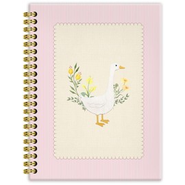 BRRNYOI Pink Floral Goose Notebook Journal 5.5x8.3, Goose Lover Gifts Journal, Animal Lover Gifts for Women, Preppy Cute Geese Wildflower Hardcover Spiral Notebooks for Note Taking
