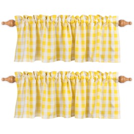 Aiking Home Window Valances - 2-Panels Picnic Checkered Pattern Kitchen Valances with 2.5-inch Rod Pocket for Small Windows, Polyester (56x14 inch, Yellow/White)