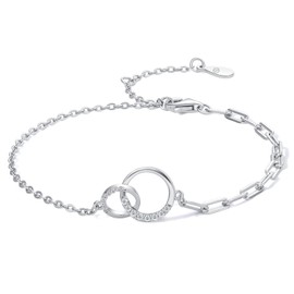 ZHOU LIU FU Women's Bracelet in 925 Silver with Cubic Zirconia Infinity Bracelets Circle Jewellery Infinity Adjustable Bracelet Friendship Bracelet Gift for Girls Mum Gift, Sterling Silver, Cubic