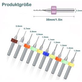 KEWAYO 10 Piece Micro Drill Set, Tungsten Steel Micro Twist Drill, PCB Printing Board Engraving Drill Bits Set for Rough Stone, Jewellery, Stamping, Engraving (10 Sizes, Mixed Colour) (0.6-1.5 mm)