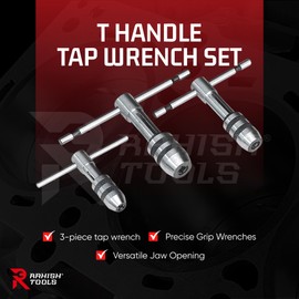 RAHISH TOOLS 3 Piece T Handle Tap Wrench Set with Jaw Opening 1/16"-5/32", 5/32"-1/4", 1/4"-1/2" - Precise Tightening Wrenches Jaws Grip for Taps, Reamers, Screw Extractors, Drills - Made in India