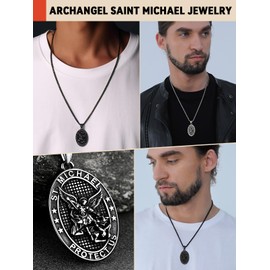 FaithHeart Stainless Steel Saint Michael Necklace for Men Women Archangel Michael Pendant 55 cm Long Necklace, Best Gift for Christmas, Birthday, Father's Day, Stainless Steel, No Gemstone