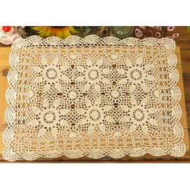 Beige 16x23 Inch Rectangle HANDMADE Cotton Crochet Lace Placemat Doilies