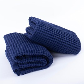 Püskül Waffle Weave Bath Towels, Organic 100% Turkish Cotton, 32X63 Inches 2-Pack (Navy Blue)