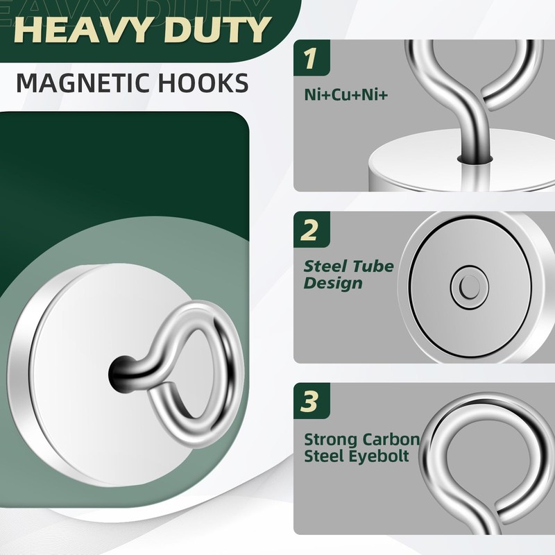 Neosmuk Magnetic Eyeblot Hooks, 120lb Heavy Duty Extra Strong Large
