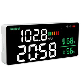 4-in-1 LED Decibel Meter, WiFi Sound Level Meter for Wall Hanging, 30-130 dB Range, 11 Inch LED Display, Noise, Time, Temperature and Humidity Meter, Width