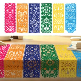 Norbiariz 6 pcs Mexican Table Runners 31.5 x 11.8 Inch Day of The Dead Papel Picado Table Runner for Mexican Party Theme, Cinco de Mayo, Dia De Los Muertos,Mexico Wedding