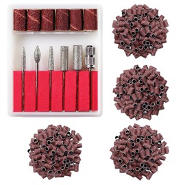 EUDUQ 412 Pieces Nail Cutter Attachments, 80/120/180/240 Nail Cutter Sanding Sleeves Sanding Bands Sanding Caps with 6 Pieces Nail Drill for Manicure Pedicure Nail Care Nail Design Nail Art