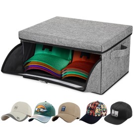 Lukeline Collapsible Hat Organizer Box, Baseball Caps Holder Box Containers Organizer with Drawer and Handles,Stackable Hat Rack Holds 10-15 Caps