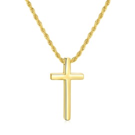 Fiusem Cross Necklace for Men, Gold Plated Small Cross Pendant Necklace and Cross Chain for Men and Women, Stainless Steel Mens Cross Necklace 20 Inch